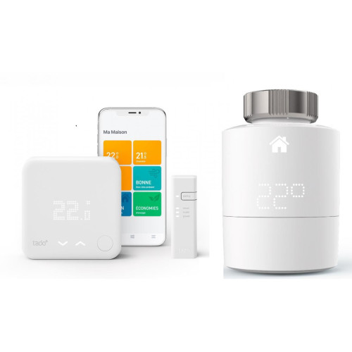 Tado - Kit de démarrage V3+ - Thermostat Intelligent + Bridge Internet + Tête thermostatique Intelligente  Tado - Réduisez votre consommation d'énergie, sans perdre en confort
