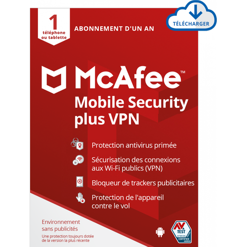 McAfee - Mobile Security Plus 2022 - 1 an - 1 poste - Version dématérialisée McAfee  - Antivirus et Sécurité