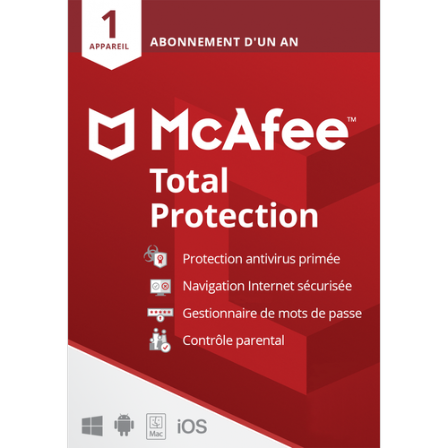 McAfee - Total Protection 2022 - 1 an - 1 poste - Version dématérialisée McAfee  - Antivirus et Sécurité