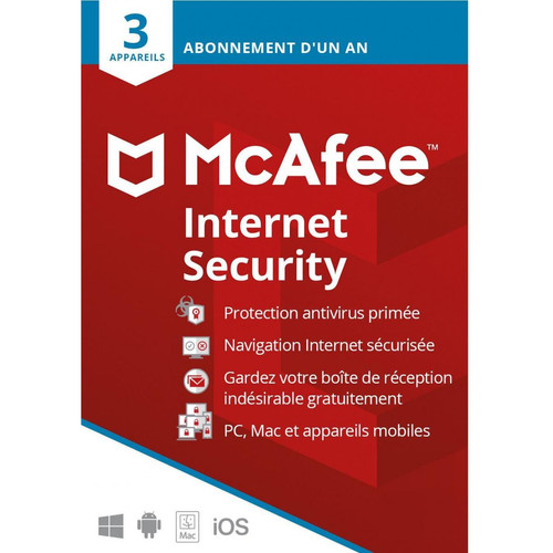 McAfee - Internet Security 2022 - Licence 1 an - 3 postes - Version dématérialisée McAfee - Antivirus et Sécurité McAfee