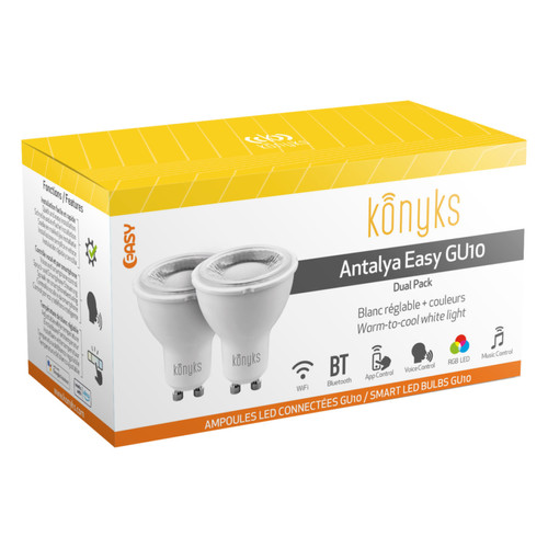 Konyks - Ampoule connectée GU10 - Antalya Easy - RGB - Pack de 2 Ampoules Konyks - Appareils compatibles Google Assistant