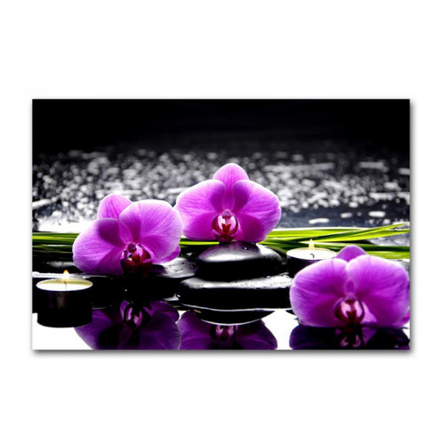 Tableaux, peintures DECLIKTABLEAU Tableau zen Orchidée rose et bougies sur galets  80x55 cm