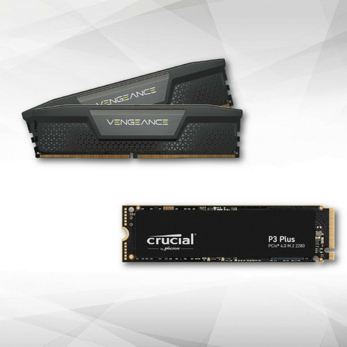 RAM PC Corsair Vengeance DDR5 32 Go (2 x 16 Go) 6000 MHz CL36 - Noir + CRUCIAL P3 Plus 1000G PCIe M.2