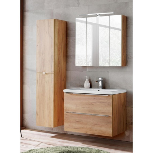 Meubles de salle de bain Ac-Deco Ensemble meuble vasque + Armoire miroir + Grande armoire - 80 cm - Capri Oak