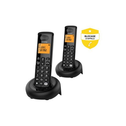 Téléphone fixe-répondeur Alcatel Téléphone fixe sans fil Alcatel E260 S Voice Duo avec Répondeur et Fonction blocage appels publicitaires Noir