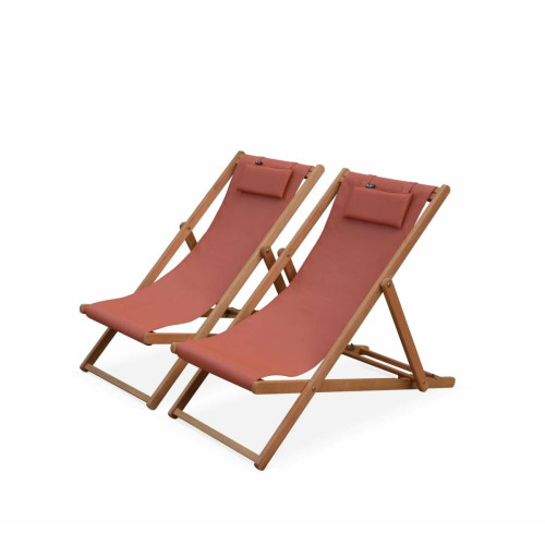 Transats, chaises longues sweeek Lot de 2 bains de soleil textilène terracotta  | sweeek