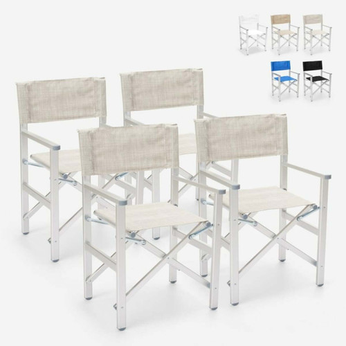 Transats, chaises longues Beach And Garden Design 4 chaises de plage pliables portables en textilène aluminium Regista Gold | Gris