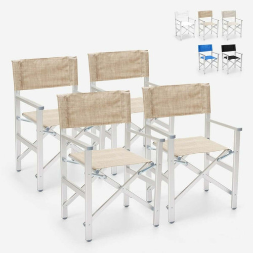 Beach And Garden Design - 4 chaises de plage pliables portables en textilène aluminium Regista Gold | Beige Beach And Garden Design - Salon de jardin paiement en plusieurs fois