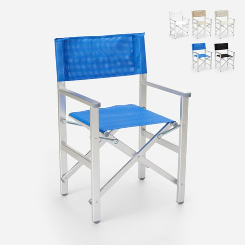 Transats, chaises longues Beach And Garden Design Chaise de plage pliante portable en aluminium textilène Regista Gold | Bleu