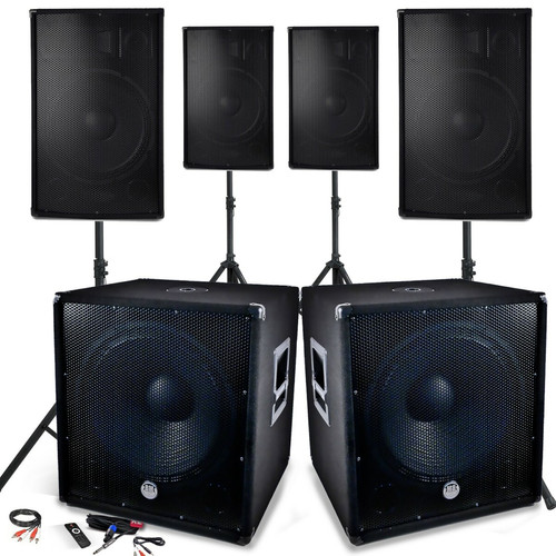 Bmi - Système Sonorisation Complet 4800W, 4 Enceintes, 2 Subwoofers 18"/46cm - USB/BLUETOOTH CABLE PC + Pieds, Prestations SONO DJ PA Bmi  - Equipement DJ