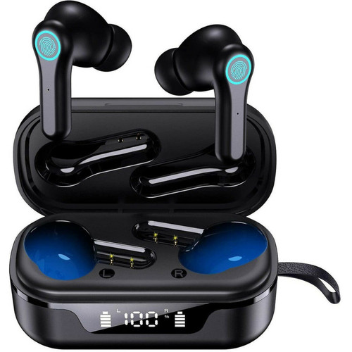 Ecouteurs intra-auriculaires Chrono Ecouteur Bluetooth, Écouteurs sans Fil Bluetooth 5.1 avec Mini Boîtier (30g) TWS Stéréo Oreillette Bluetooth 30h d'Autonomie, Contrôle Tactile, USB-C Charge Rapide IPX7 Étanche Casque Sport(Noir)