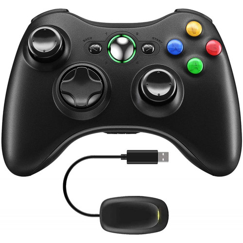 Chrono - Manette sans fil Xbox 360 2,4 GHz, boutons de manette de jeu Xbox 360 au design ergonomique amélioré, manette de jeu sans fil pour PC/Xbox 360 (Windows XP/7/8/10)（noir） Chrono - Chrono