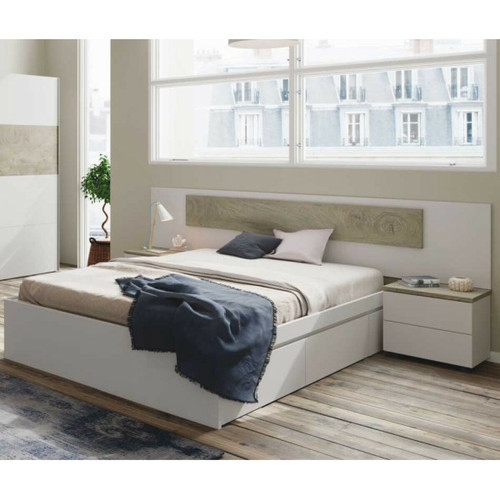 Têtes de lit Dansmamaison Tête de lit avec chevets Blanc et Chêne - COPILA