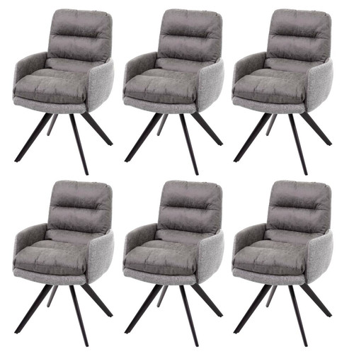 Chaises Decoshop26 6x chaises de salle à manger fauteuil lounge avec accoudoir confortable rotative en tissu gris clair 04_0000860