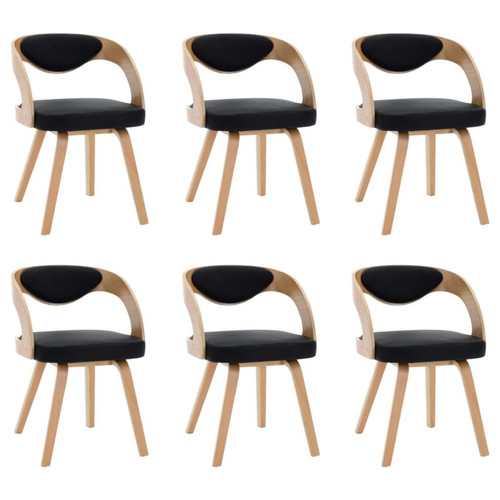 Chaises Decoshop26 Lot de 6 chaises de salle à manger cuisine design intemporel bois courbé et synthétique noir CDS022663