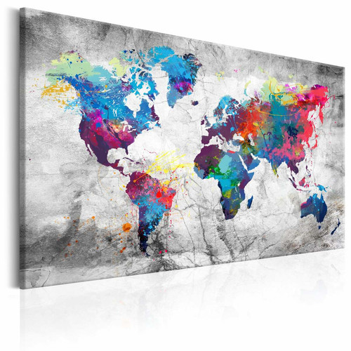 Tableaux, peintures Decoshop26 Tableau sur toile décoration murale image imprimée cadre en bois à suspendre Carte du monde : style gris 90x60 cm 11_0004585
