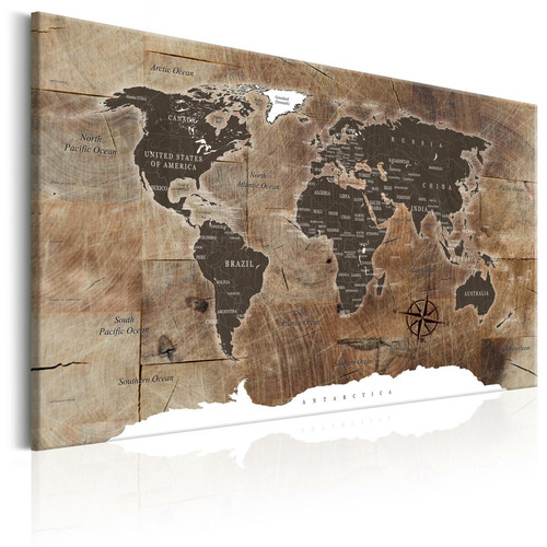 Tableaux, peintures Decoshop26 Tableau sur toile décoration murale image imprimée cadre en bois à suspendre Carte du monde : mosaïque en bois 90x60 cm 11_0004385