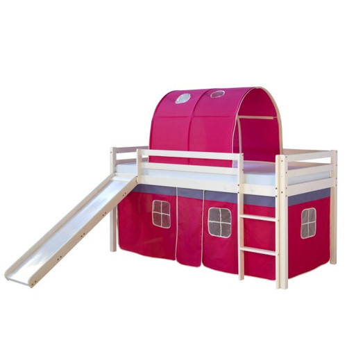 Lit enfant Homestyle4U Lit toboggan  - avec rideaux et tunnel rose