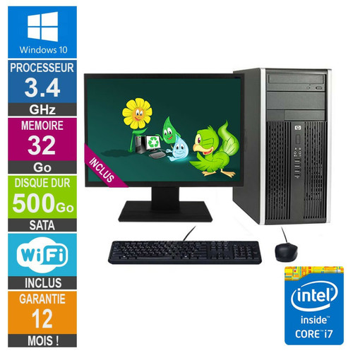Hp - PC HP Pro 6300 MT Core i7-3770 3.40GHz 32Go/500Go Wifi W10 + Ecran 24 Hp - Noël 2021 : PC Fixes & Ecrans Ordinateurs