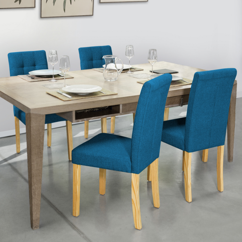 Idmarket - Lot de 4 chaises POLGA capitonnées bleu canard pour salle à manger Idmarket  - Chaises