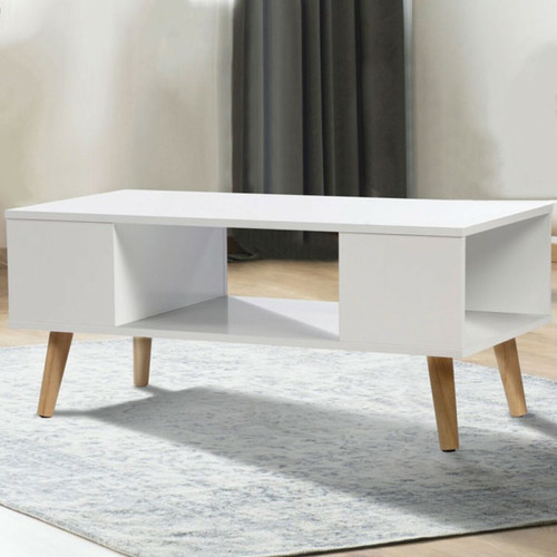 Idmarket - Table basse rectangulaire EFFIE scandinave bois blanc Idmarket - Tables d'appoint Rectangulaire
