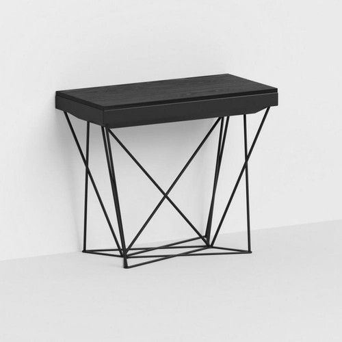 Consoles Inside 75 Table console extensible EXCEL pieds métal plateau noir largeur 90 cm