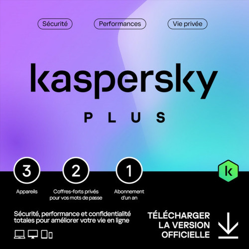 Suite de Sécurité Kaspersky Kaspersky Plus - Licence 1 an - 3 appareils - A télécharger