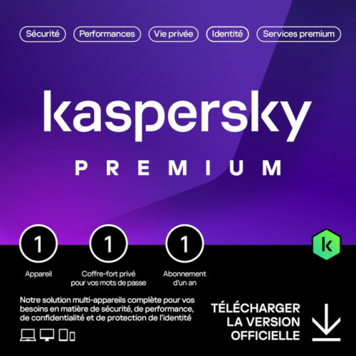 Antivirus Kaspersky Kaspersky Premium - Licence 1 an - 1 appareil - A télécharger