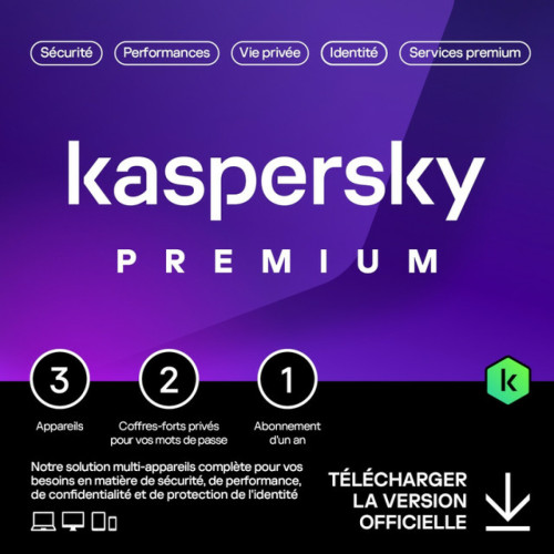 Kaspersky - Kaspersky Premium - Licence 1 an - 3 appareils - A télécharger Kaspersky - Antivirus et Sécurité Kaspersky
