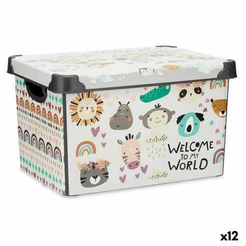 Kipit - Boîte de rangement avec couvercle Enfant animaux Plastique 22 L 30 x 23,5 x 40 cm (12 Unités) Kipit  - Boîte de rangement
