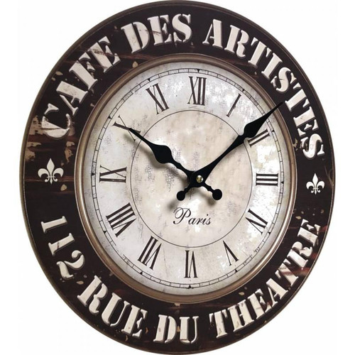 Horloges, pendules L'Héritier Du Temps Horloge Murale Pendule Ronde de Cuisine ou Salon en Bois et Papier Café Des Artistes 4x34x34cm