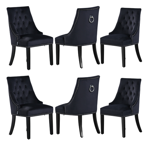 Life Interiors - Ensemble de 6 chaises de salle à manger capitonnées en velours Windsor noir Life Interiors  - Chaises