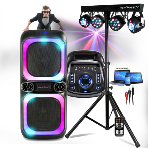 Bmi - Enceinte autonome Sono DJ 600W Madison NASH60 - Eclairage LED, Bluetooth, USB, micro, Lumière, soirées Anniversaires Fêtes Bmi  - Pack Enceintes Home Cinéma