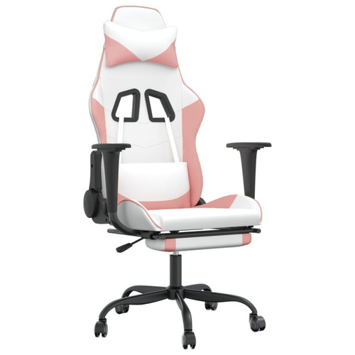 Chaises Maison Chic Chaise de jeu, Chaise gaming de massage avec repose-pied, Fauteuil gamer,Chaise de Bureau Blanc rose Similicuir -GKD11700