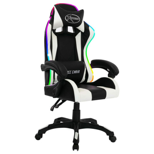 Chaises Maison Chic Chaise de jeu vidéo avec LED, Chaise gaming, Fauteuil gamer d'ordinateur,Chaise de Bureau RVB Blanc et noir Similicuir -GKD31338