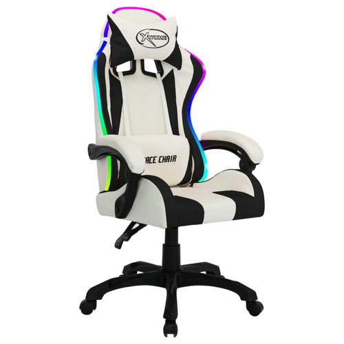 Chaises Maison Chic Chaise de jeu vidéo avec LED, Chaise gaming, Fauteuil gamer d'ordinateur,Chaise de Bureau RVB Blanc et noir Similicuir -GKD87912