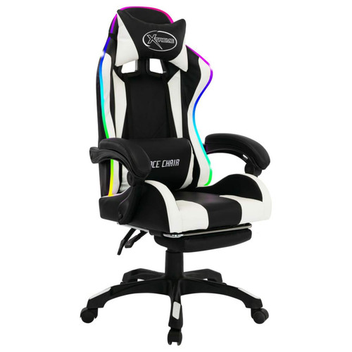 Chaises Maison Chic Chaise de jeu vidéo avec LED, Chaise gaming, Fauteuil gamer d'ordinateur,Chaise de Bureau RVB Blanc et noir Similicuir -GKD77270