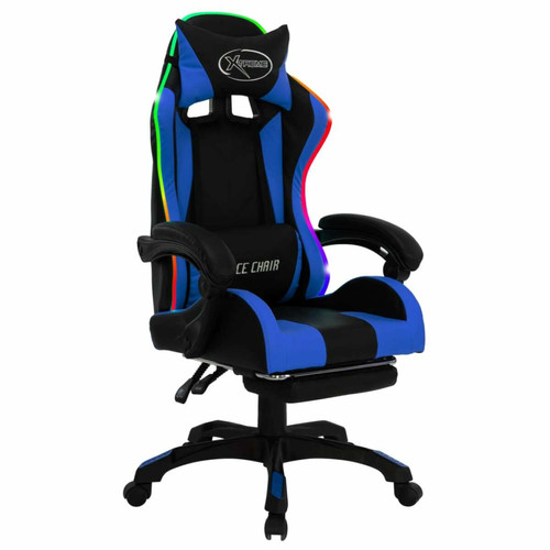 Chaises Maison Chic Chaise de jeu vidéo avec LED, Chaise gaming, Fauteuil gamer d'ordinateur,Chaise de Bureau RVB Bleu et noir Similicuir -GKD38903