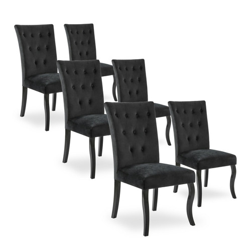NC - Lot de 6 chaises capitonnées Chaza Velours Noir NC  - Chaises