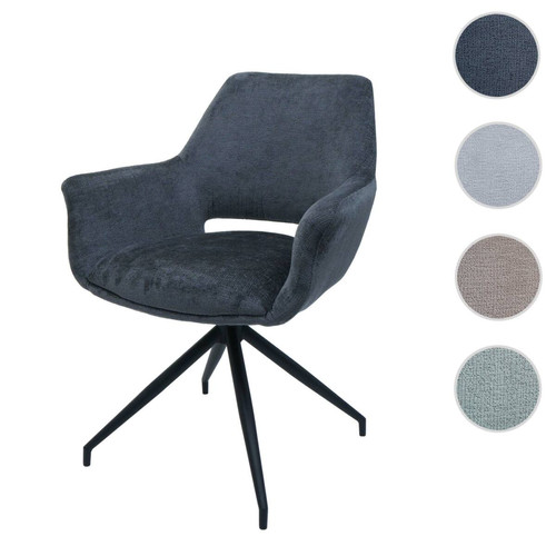 Chaises Mendler Chaise de salle à manger HWC-M53, chaise de cuisine rembourrée avec accoudoirs, pivotante Auto-Position, métal tissu/textile ~ gris foncé