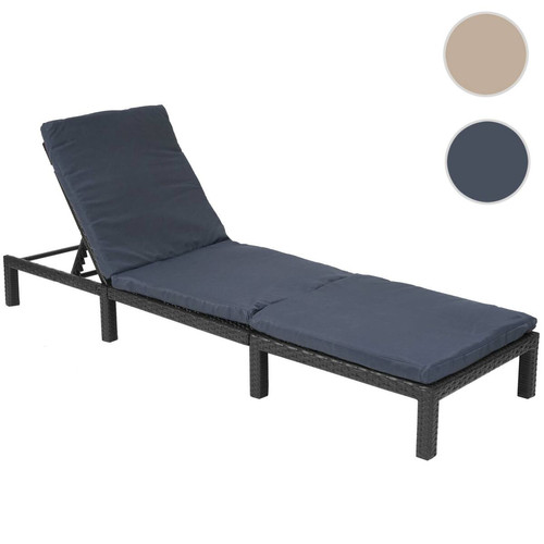 Mendler - Chaise longue HWC-A51, polyrotin, bain de soleil, transat de jardin ~ Basic anthracite, coussin gris Mendler - Transats en Bois Transats, chaises longues