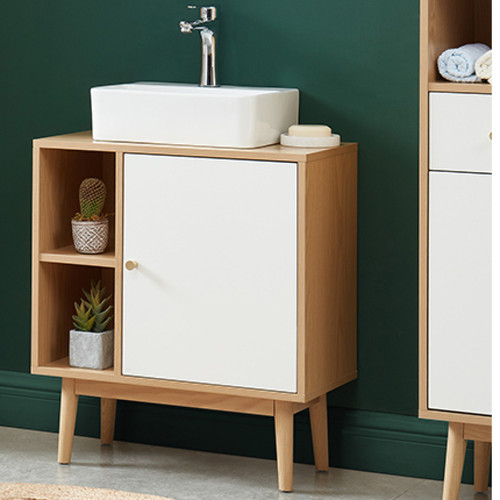 meuble haut salle de bain Mes Meuble sous vasque 1 porte 60x29,5x67 cm naturel et blanc