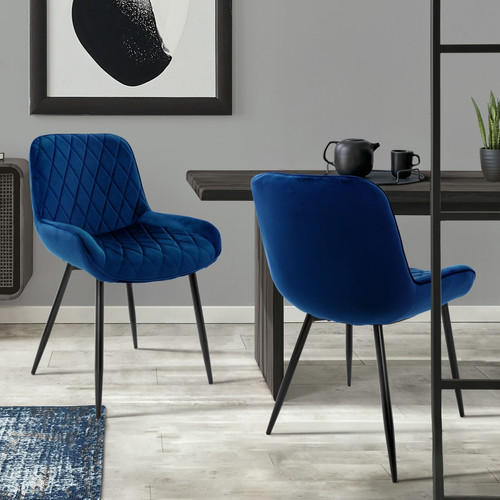 Chaises ML-Design Chaise de salle à manger Lot de 2 bleu foncé en velours et acier incl. dossier et accoudoirs ML-Design