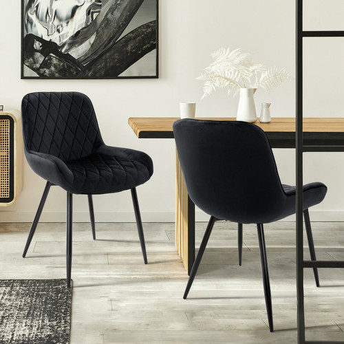 Chaises ML-Design Chaise de salle à manger set de 2 pièces noir en velours et acier incl. dossier et accoudoirs ML-Design