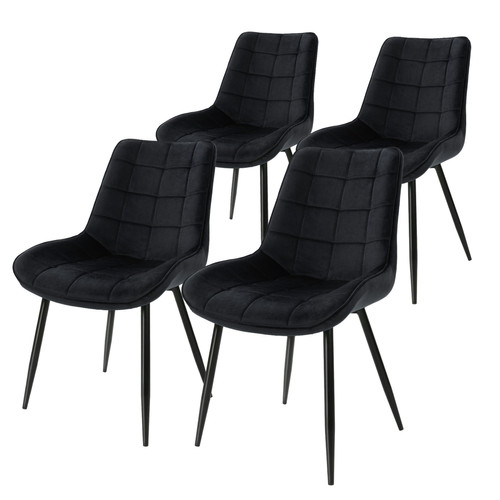 ML-Design - Lot de 4 chaises salle à manger cuisine noir en velours pieds acier noir 120 kg ML-Design  - Chaises
