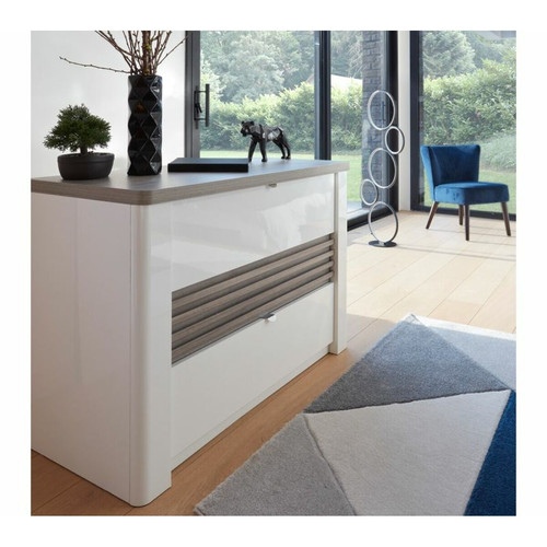 Commode Modern Living Commode 3 tiroirs L.110 cm VERTIGO blanc et imitation chêne gris