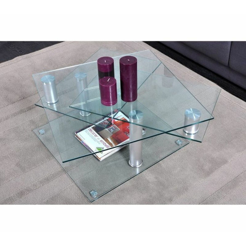 Modern Living - Table basse verre et chromé DINO 2 avec 2 plateaux pivotants Modern Living  - Tables basses
