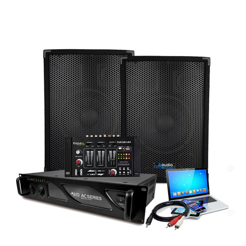 My Deejay - Pack Sono - Ampli AC500W + 2 Enceintes AUDIO CLUB 600W PA DJ SONO MIX LED LIGHT - Table de MIXAGE USB - Câbles complet My Deejay  - Instruments de musique