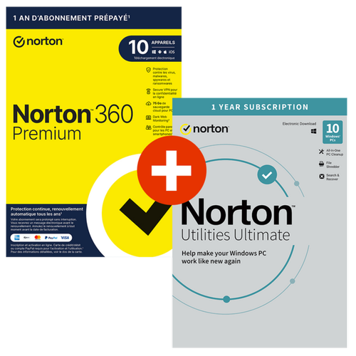 Norton - Norton 360 Premium + Norton Utilities Ultimate - Licence 1 an - 10 appareils - A télécharger Norton  - Antivirus et Sécurité
