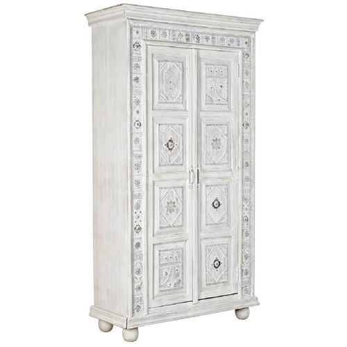 Armoire Pegane Armoire de rangement en bois sculpté coloris blanc - Longueur 100 x Profondeur 40 x Hauteur 181 cm
